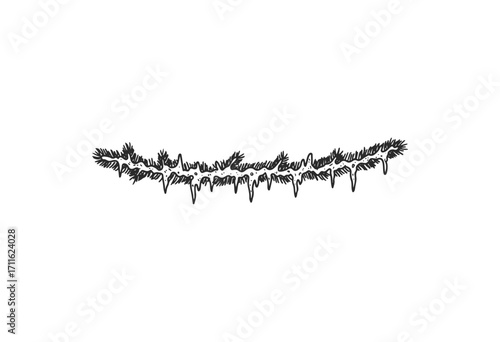 Black and white pine garland with hanging icicles for winter decor - stock vector
