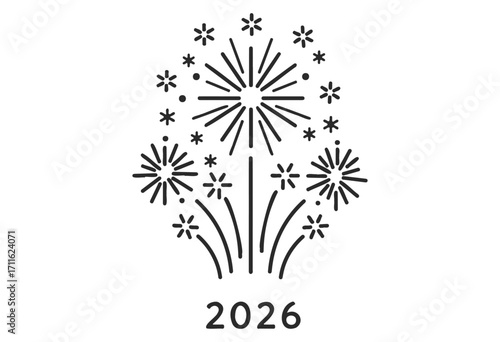2026 fireworks celebration symbol with festive stars and bursts - stock vector