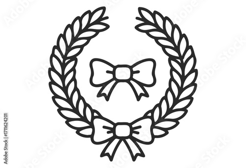 Laurel wreath with bows drawing symbolizing achievement and honor - stock vector