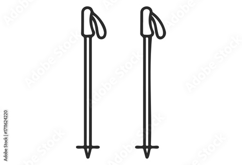 Ski poles outline with wrist straps and pointed tips - stock vector