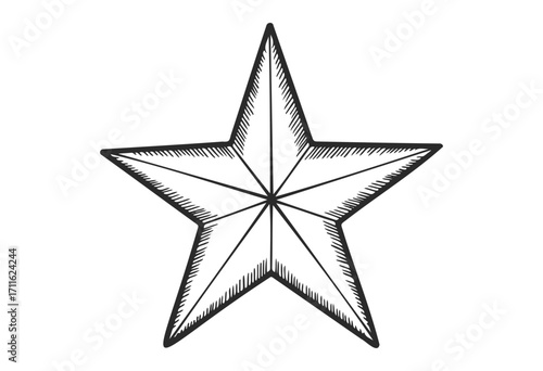 Detailed hand-drawn black outline of a five-pointed star with shading - stock vector