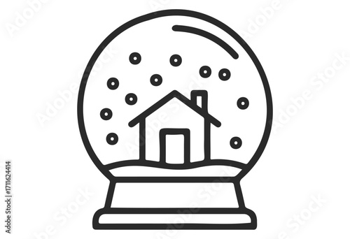 Black and white snow globe with house inside and falling snowflakes - stock vector