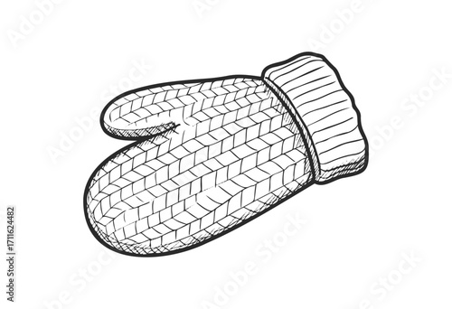 Hand-drawn winter mittens illustration in black and white - stock vector