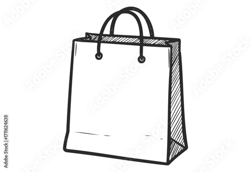 Sketch of black and white shopping bag with handles - stock vector