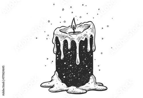 Melting wax candle with dripping wax and flickering flame - stock vector