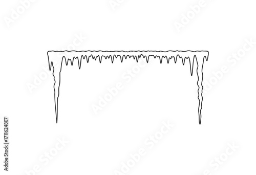 Minimalist black and white drawing of icicles hanging from roof edge - stock vector