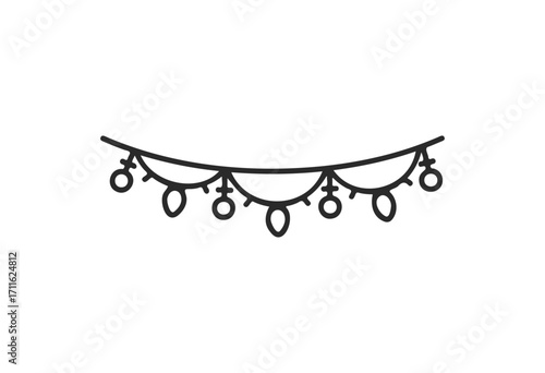 Festive string of christmas lights in minimalist line design - stock vector