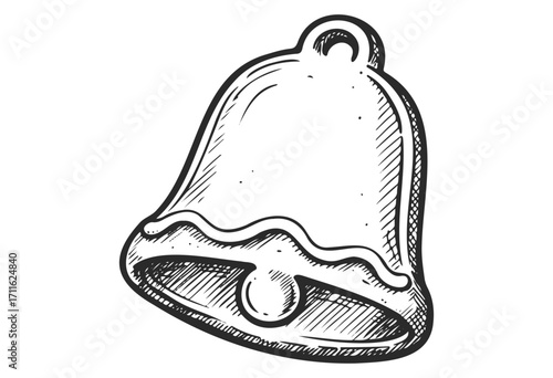 Hand-drawn sketch of a traditional bell with clapper and decorative elements - stock vector