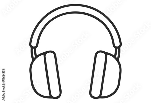 Black and white outline of over-ear headphones design simple illustration - stock vector