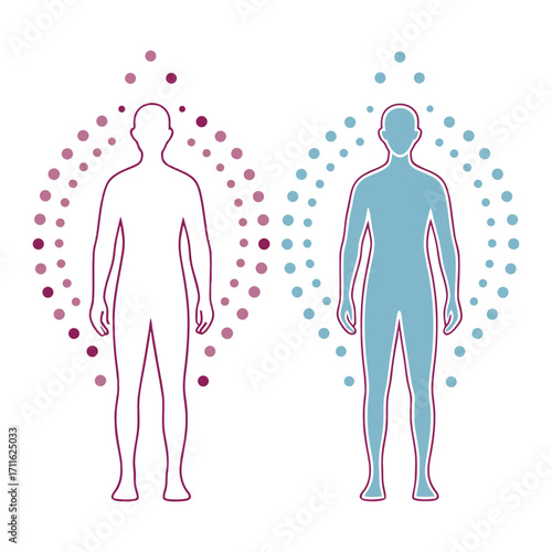 Human connection and network concept with two figures in a digital particle field stakeholder icon