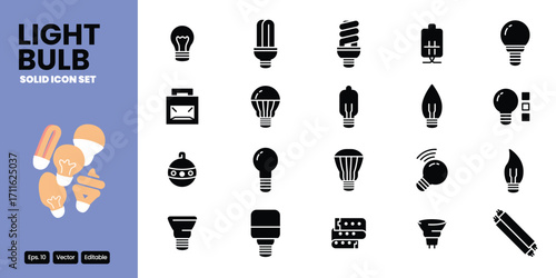 light bulb solid icon set vector design good for web and mobile app
