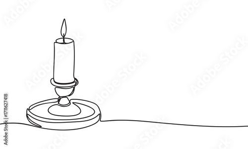 Candle in a candlestick holder, continuous line drawing