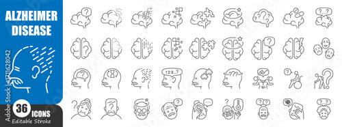 Alzheimer's disease and dementia thin line icon . Editable stroke . Vector .