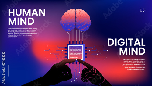 Human Mind and Digital Mind Connection - AI Brain Interface Illustration