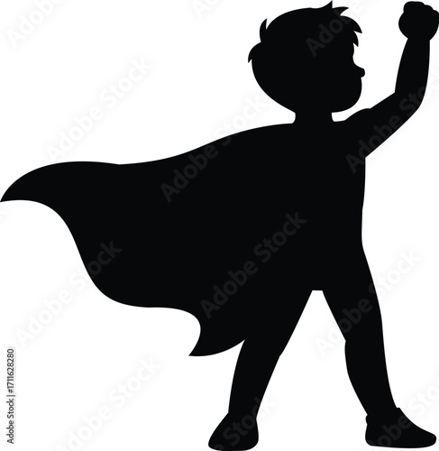 Flexing Silhouette Superhero Kid Power Icon
