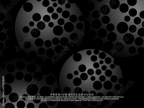 Black background with gradient black 3D abstract ball pattern with hole texture, suitable for digital technology themes, modern, etc.