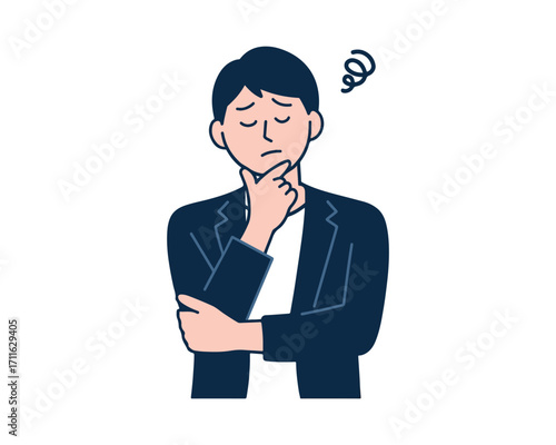 Young Man in Jacket Thinking Illustration