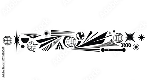 Abstract geometric shapes and globes create a dynamic modern design element for branding