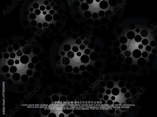 Black background with gradient black 3D abstract ball pattern with hole texture, suitable for digital technology themes, modern, etc.