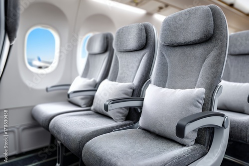 Comfortable airplane cabin seats with cushions for enhanced passenger experience