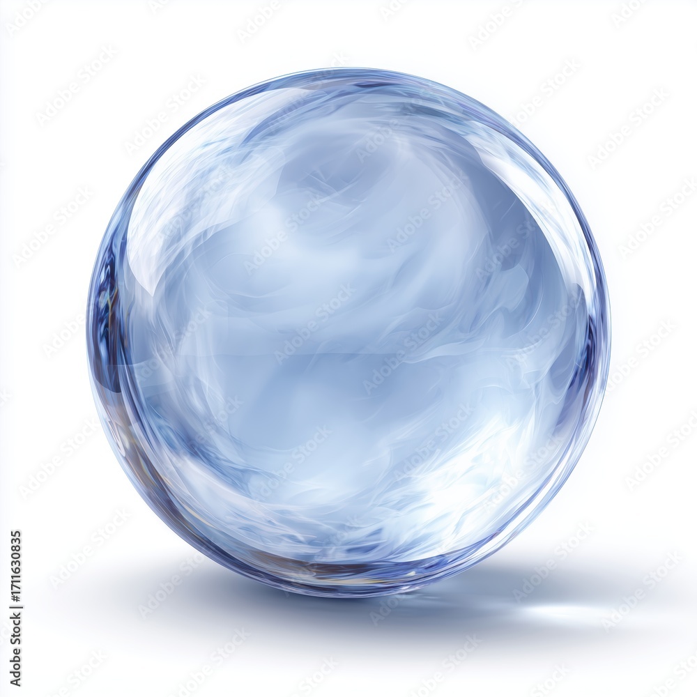 Obraz premium Transparent blue glass sphere 3D rendering decorative shiny round shape