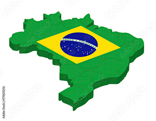 3D map of Brazil with national flag