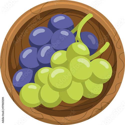 Fresh grapes in rustic wooden bowl healthy food agriculture vector