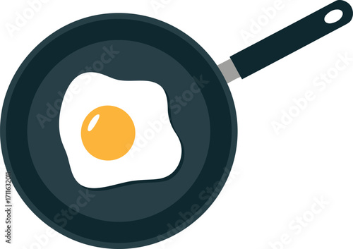 Fried egg breakfast cooking in frying pan top view vector