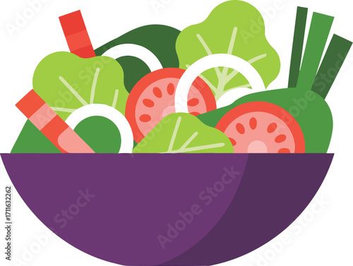 Fresh garden salad bowl healthy meal flat illustration vector