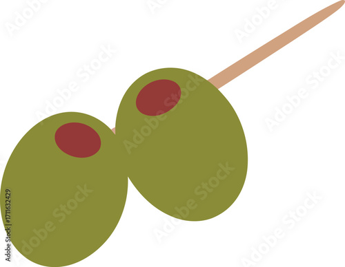 Green olives on toothpick appetizer food illustration vector