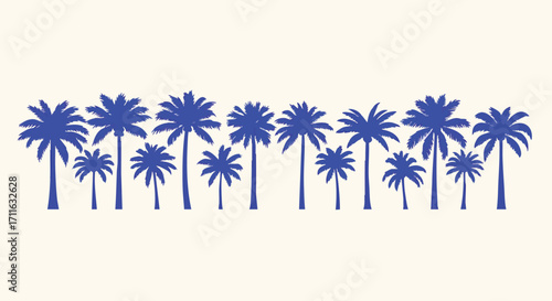 Blue palm trees silhouetted against a cream background evoke tropical vibes and travel dreams