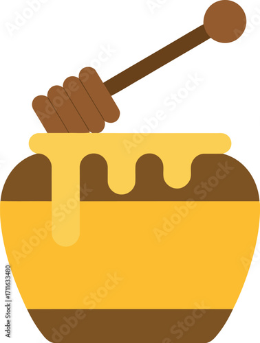 Sweet honey pot dripping with dipper isolated food icon vector