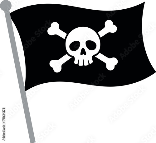 Jolly roger pirate flag waving on pole nautical adventure symbol vector