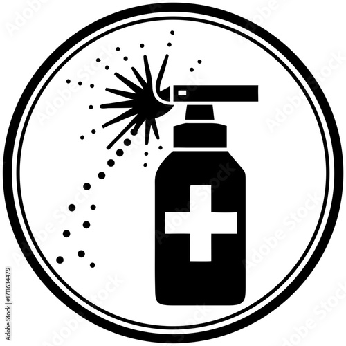 Spray bottle with cross symbol for first aid use 
