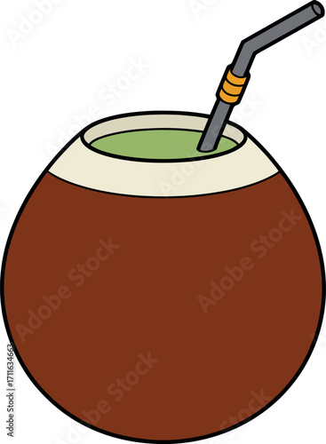 Traditional mate gourd with straw refreshing beverage vector
