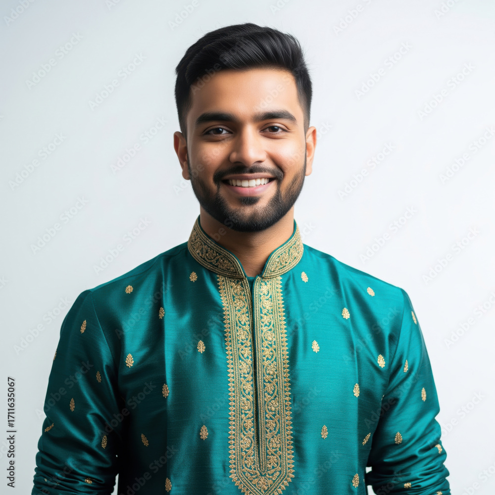 Fototapeta premium indian man in traditional kurta on diwali