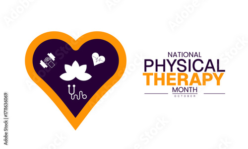 National Physical Therapy Month Poster Banner and Background Abstract Design Template with Exercise and Rehabilitation Illustration for Health Awareness Fitness Campaign