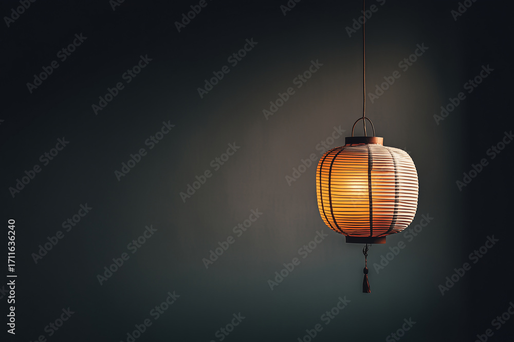 Obraz premium single paper lantern glows softly in dark