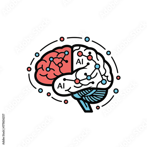 Conceptual illustration of a human brain merging with a digital circuit board representing artificial intelligence and machine learning