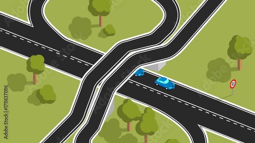 Cars animation road in the highway