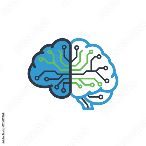 Conceptual illustration of a human brain merging with a digital circuit board representing artificial intelligence and machine learning
