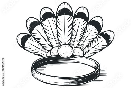 Headband with feathers and ornament. Vector hand drawn illustration