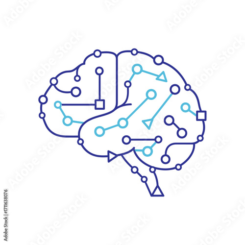 Conceptual illustration of a human brain merging with a digital circuit board representing artificial intelligence and machine learning