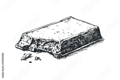 Hand drawn chocolate bar with bite mark on transparent background. Vector hand drawn illustration