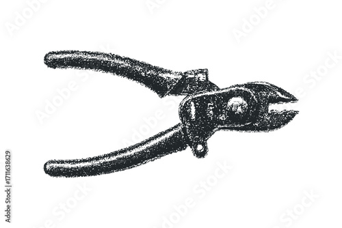 Heavy duty bolt cutters on transparent background. Vector hand drawn illustration