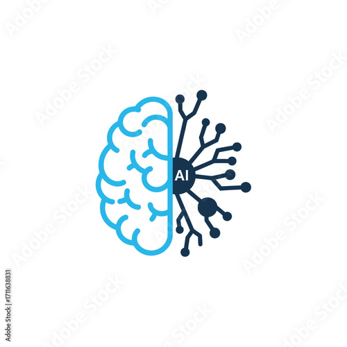 Conceptual illustration of a human brain merging with a digital circuit board representing artificial intelligence and machine learning