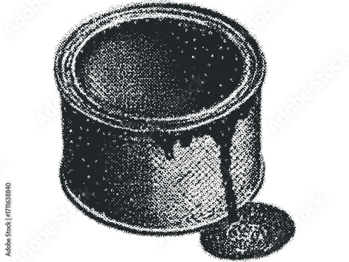 Paint can with dripping substance transparent. Vector hand drawn illustration