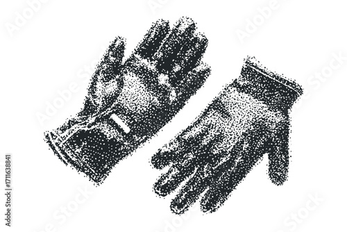 Black Leather Gloves Pair Transparent. Vector hand drawn illustration