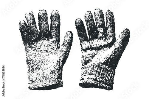 Pair of vintage textured knit winter gloves. Vector hand drawn illustration