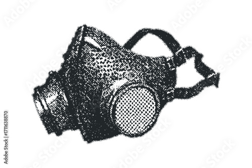Gas mask with straps isolated on transparent background. Vector hand drawn illustration